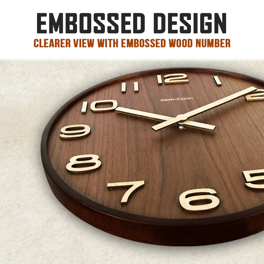 Geekcook Walnut Clock Silent Quartz 30cm Wood Big Wall For Living Room Minimalist Modern Nordic Home Decor