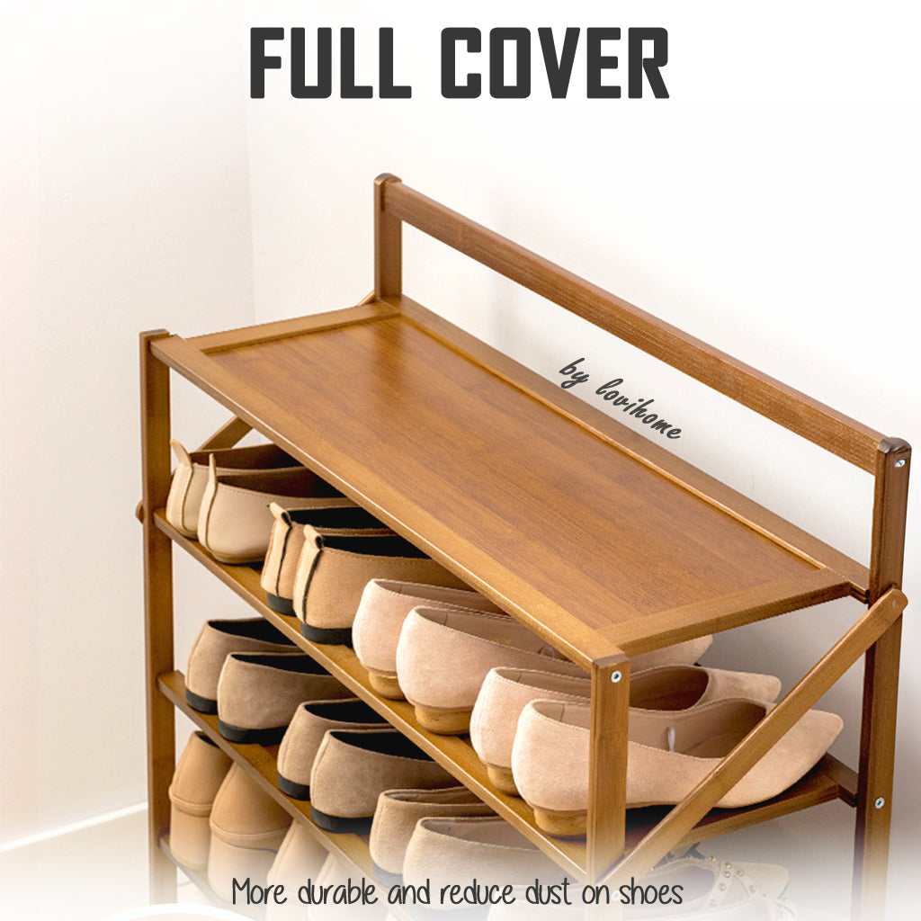 Installation Free Foldable Bamboo Shoe Rack 3 Layer 70cm Storage Eco-Friendly Shelf Organizer Outdoor BTO Organiser