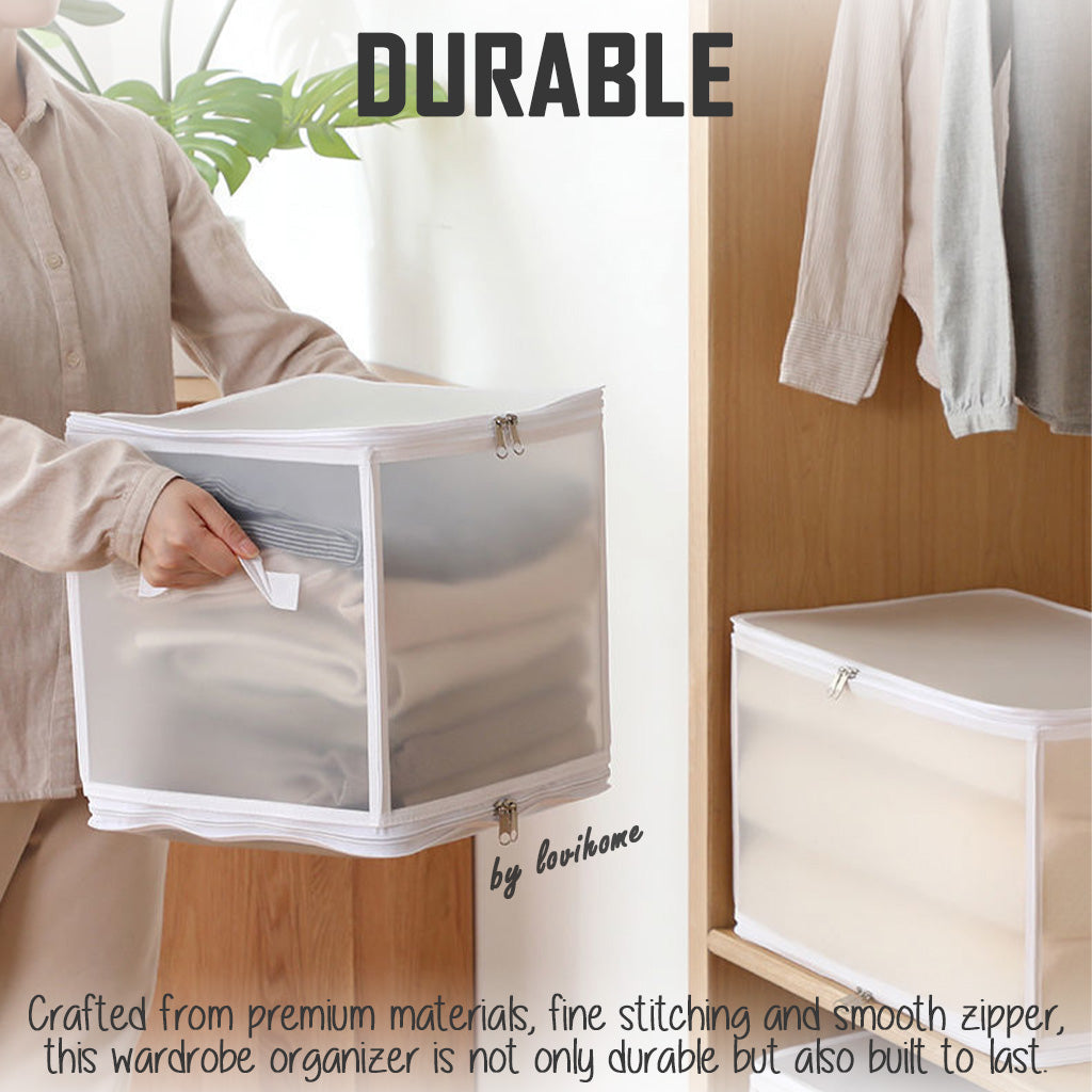 Transparent Wardrobe Organizer 6.7L (30x15x15cm) Clothes Storage Box Foldable Waterproof Closet Drawer Bedsheet Organiser