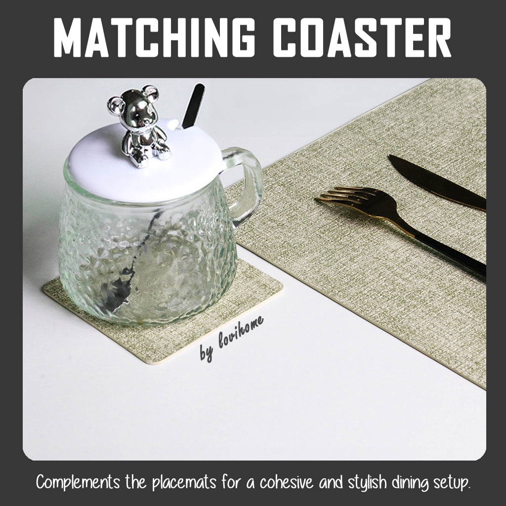 Waterproof Japanese-style Leather Dark Gray Placemat Coaster for Dining Table Kitchen Placemat PU Tablemat