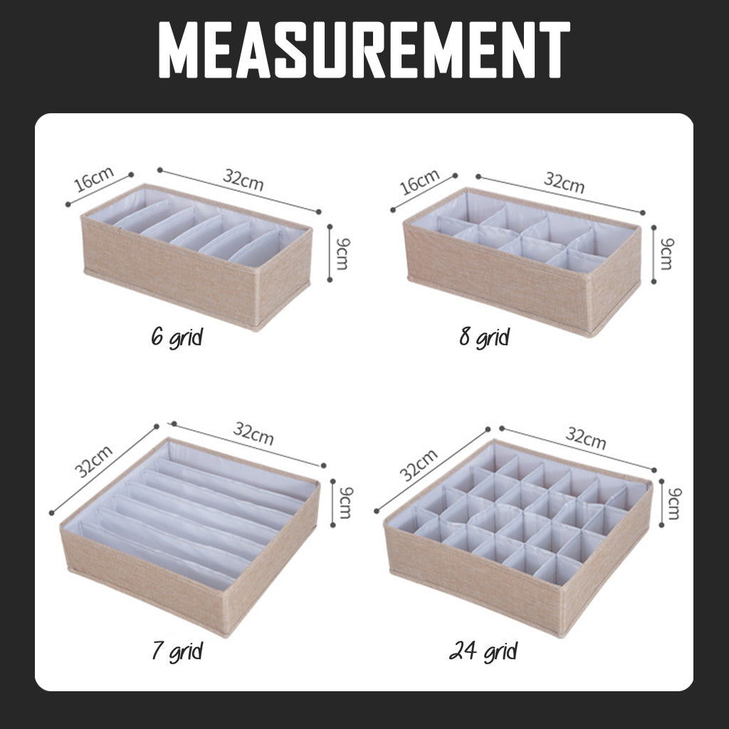 7 Grid Grey Clothes Organizer Wardrobe Storage Box Container Organiser Drawer Closet Underwear Socks