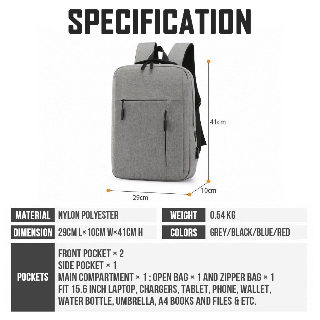 Laptop Backpack Blue 15.6 Inch with USB Port Men Woman Business Work Travel Bags Canvas Shoulder Bag