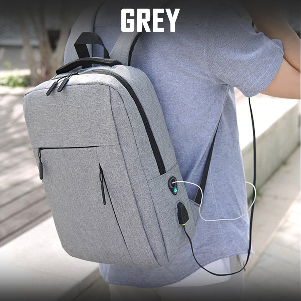Laptop Backpack Grey 15.6 Inch with USB Port Men Woman Business Work Travel Bags Canvas Shoulder Bag