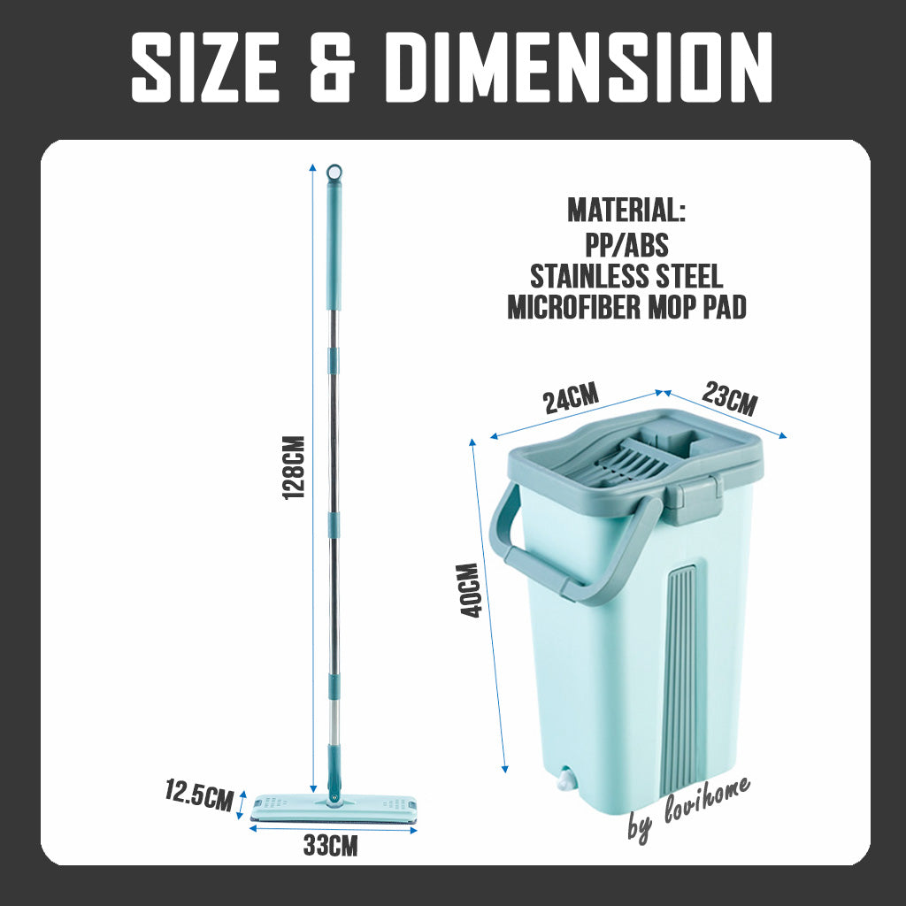 Compact Hands Free Flat Green Mop Bucket Removable Lid Refill