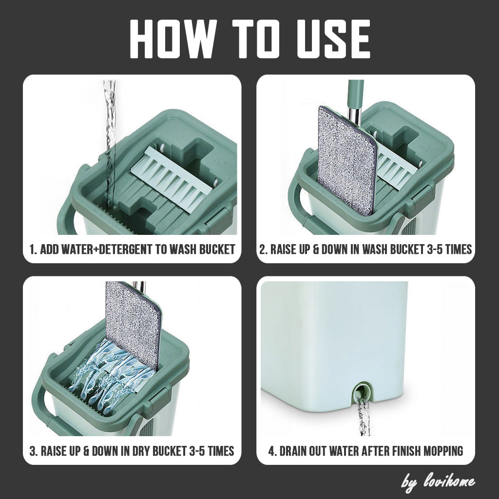 Compact Hands Free Flat Green Mop Bucket Removable Lid Refill