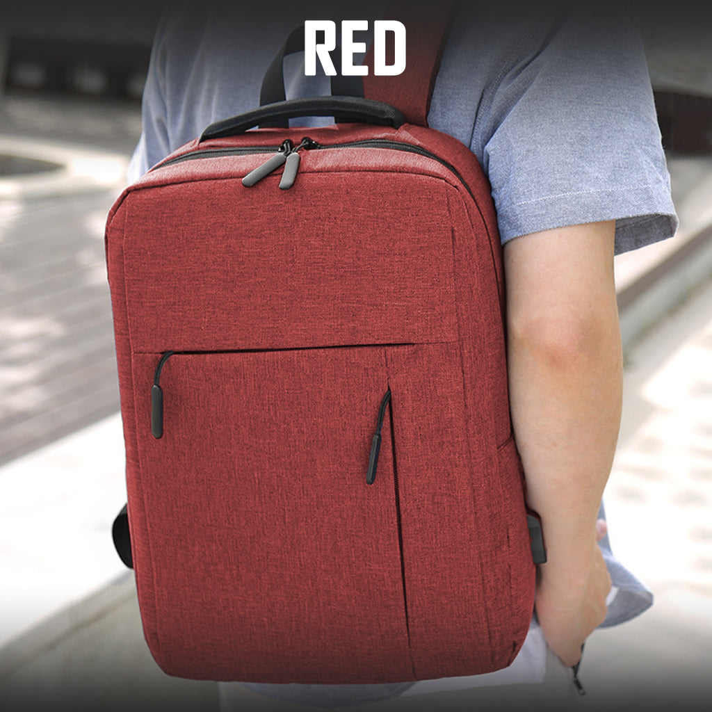Laptop Backpack Red 15.6 Inch with USB Port Men Woman Business Work Travel Bags Canvas Shoulder Bag