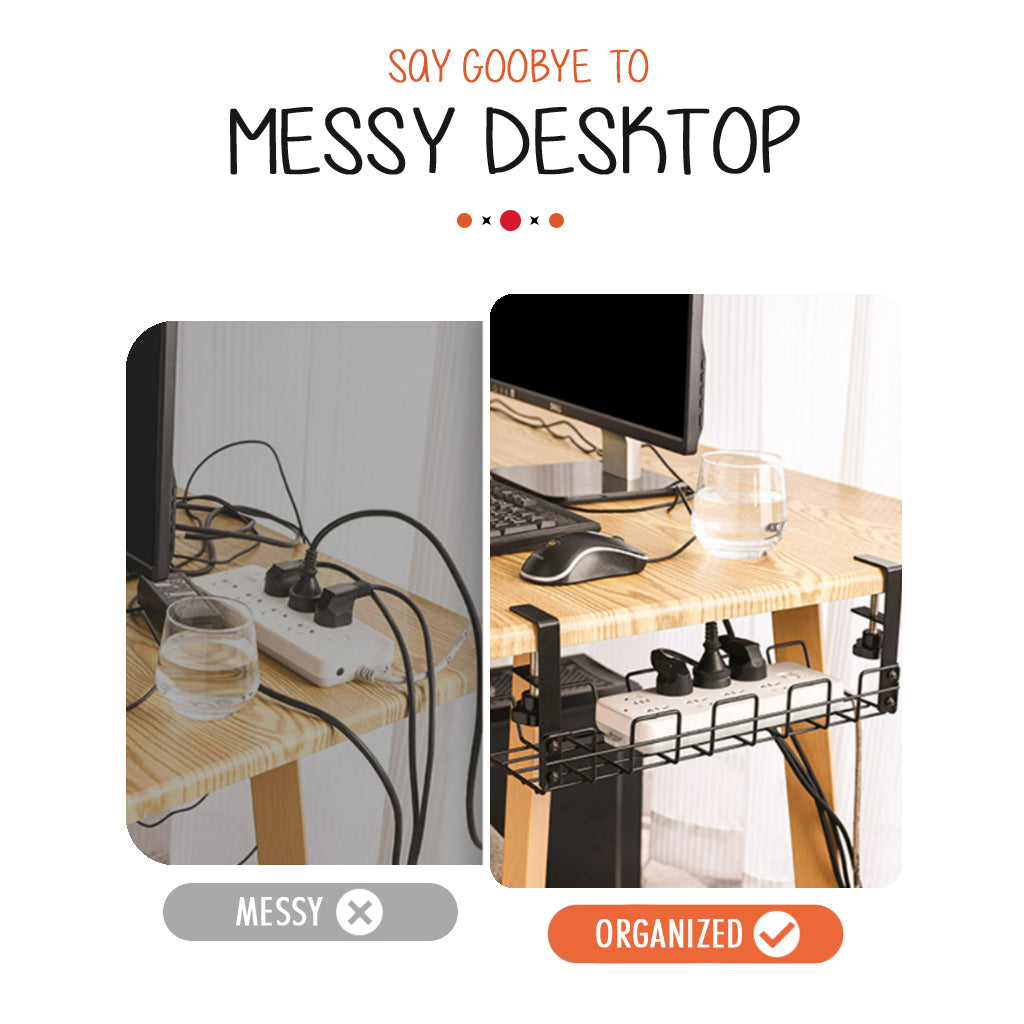 Under Desk Cable Organizer Black 38cm Home Office Table Organiser Wire Plug Cord Management Rack Storage Holder Tray