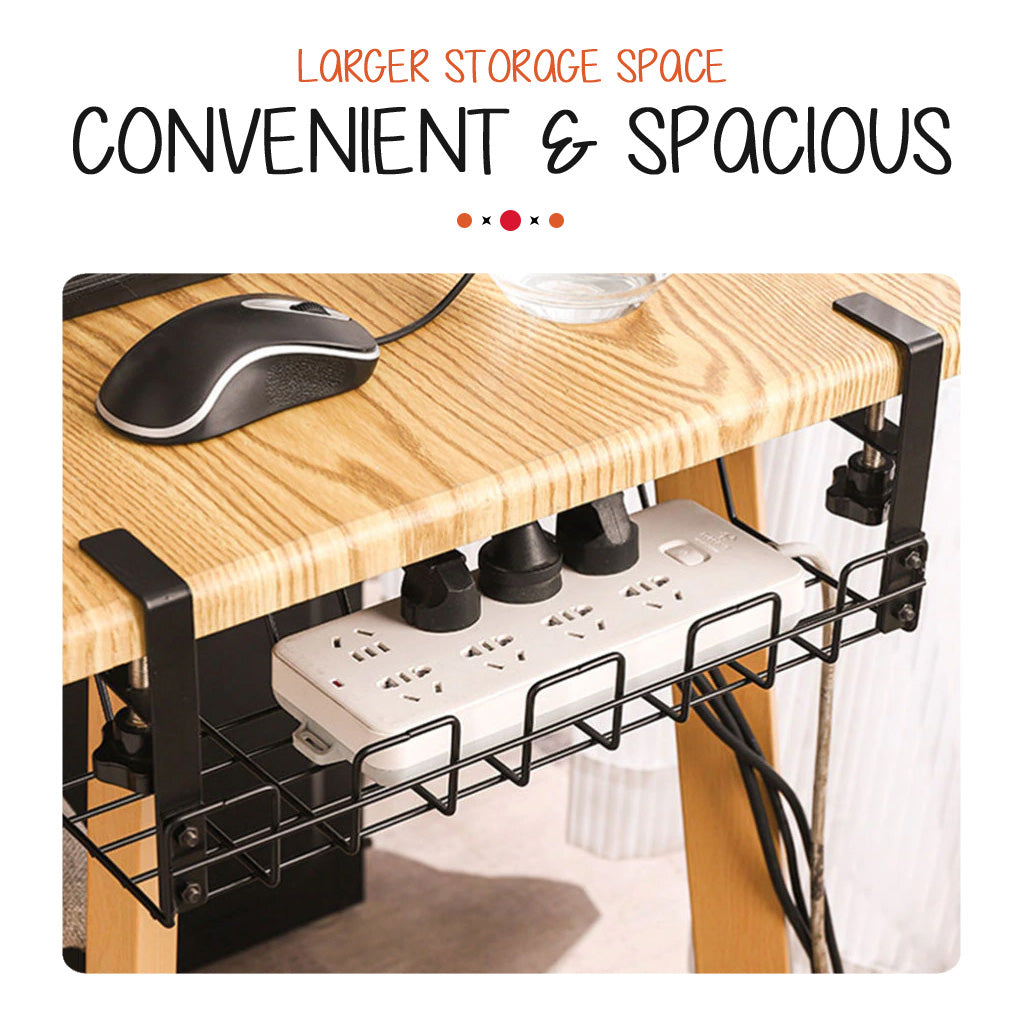 Under Desk Cable Organizer Black 38cm Home Office Table Organiser Wire Plug Cord Management Rack Storage Holder Tray