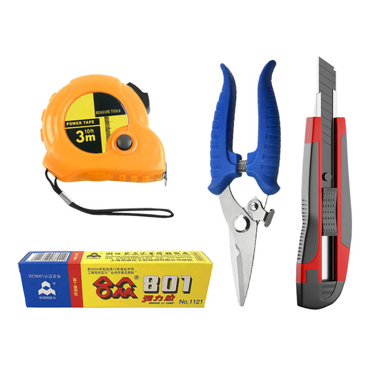 DIY Tools Set Stainless Steel Pen Knife Plier Mesh Scissors Wire Cutter Measuring Tape Super Glue Bundle