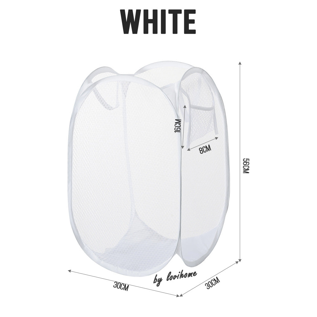 Collapsible White Mesh Laundry Basket Storage Foldable Clothes Home Organizer