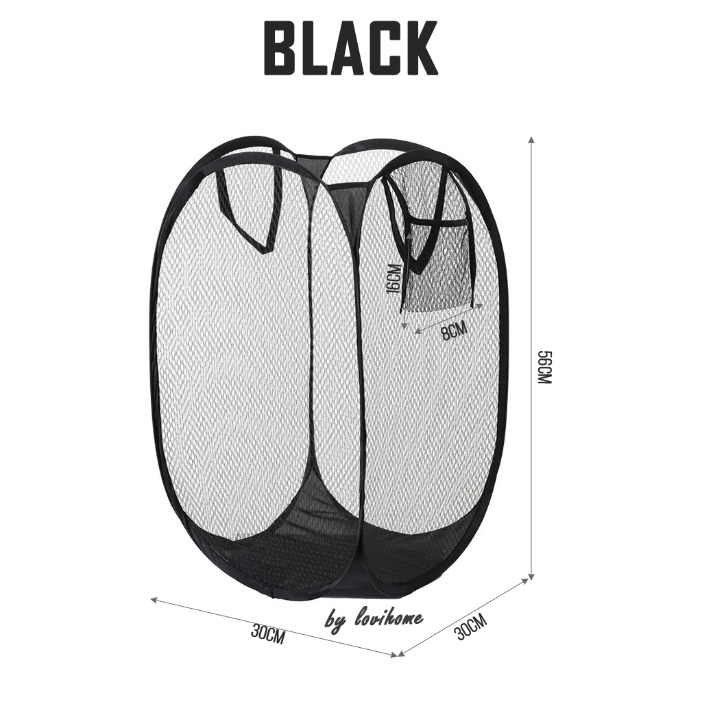 Collapsible Black Mesh Laundry Basket Storage Foldable Clothes Home Organizer