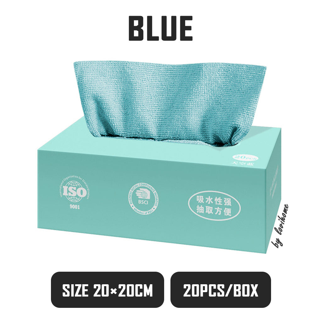Disposable Microfiber Cleaning Cloth 2 Box Blue 20pcs Kitchen Wipe Table Towel