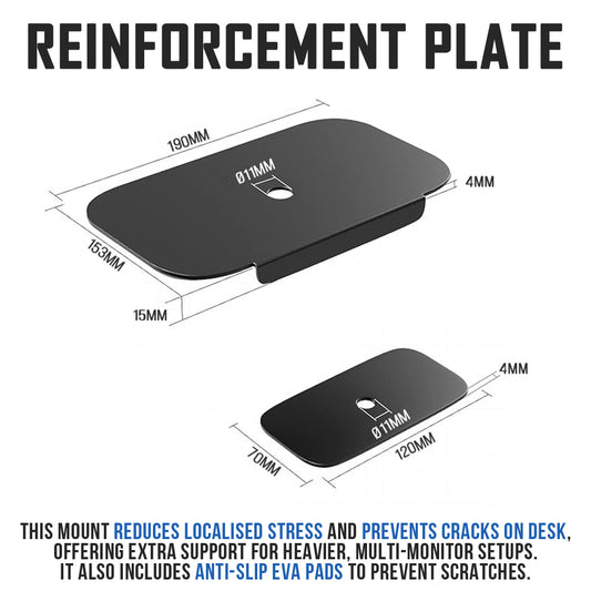 Steel Reinforcement Bracket Mount Plate for Thin, Glass, Wood, Fragile Table Tops, Monitor Stand C-Clamp & Grommet