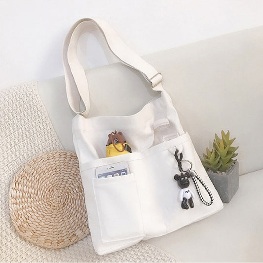 Canvas Sling Bag With Zip White Handbag Woman Shoulder Tote Bags