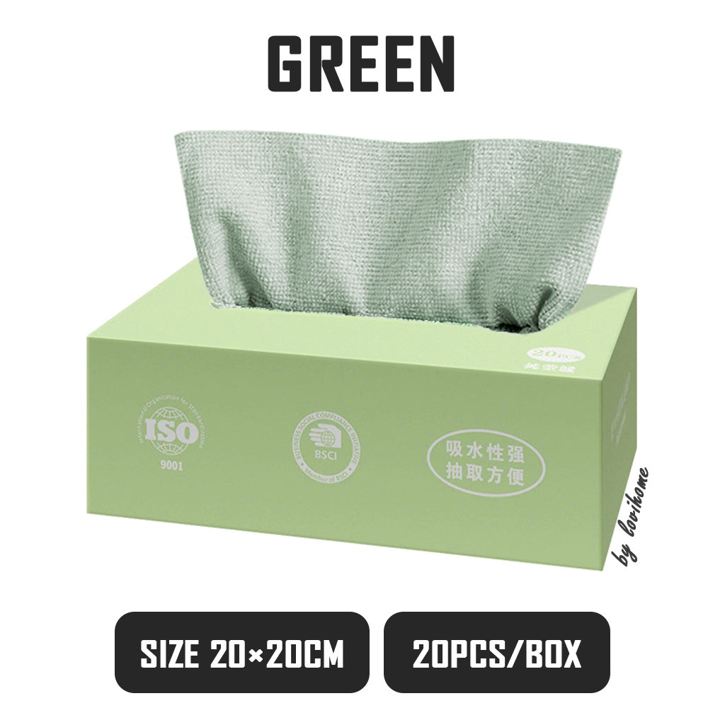 Disposable Microfiber Cleaning Cloth 2 Box Green 20pcs Kitchen Wipe Table Towel