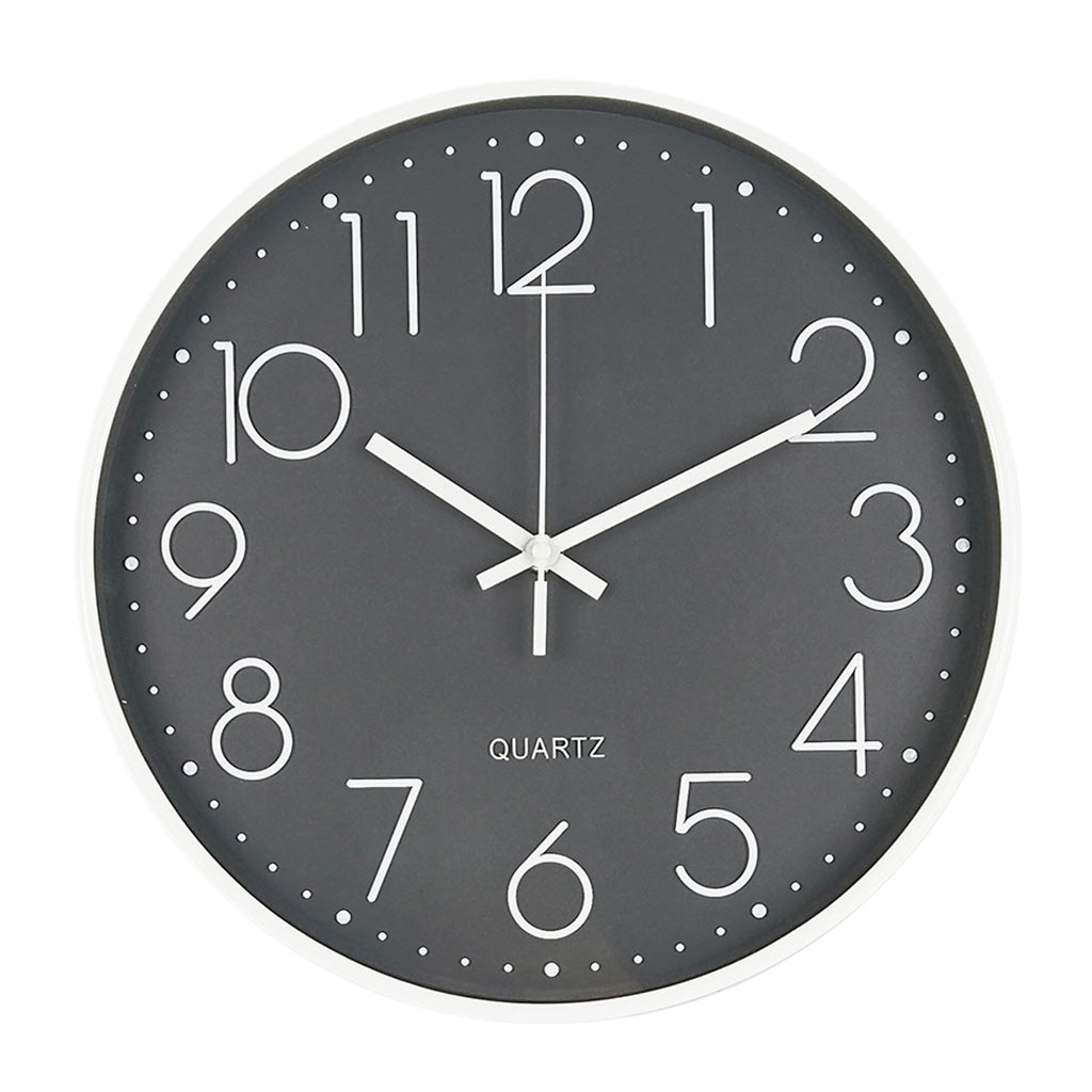 Grey White Metallic Frame 30.cm Standard Minimalist Clock Silent Quartz For Living Room Kitchen Big Wooden Nordic Home Decor