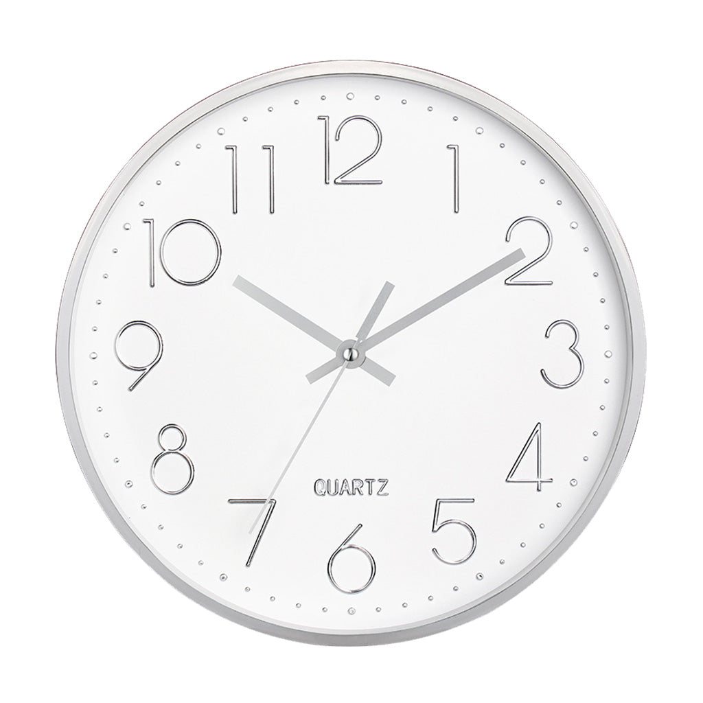 Silver Metallic Frame 30.cm Standard Minimalist Clock Silent Quartz For Living Room Kitchen Big Wooden Nordic Home Decor