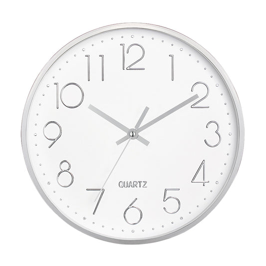 Silver Metallic Frame 30.cm Standard Minimalist Clock Silent Quartz For Living Room Kitchen Big Wooden Nordic Home Decor