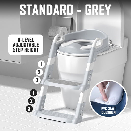Standard Grey Toddler Potty Training Seat with Adjustable Ladder Non-Slip Step Kids Children Baby Toilet Bowl Seat Cover Stool