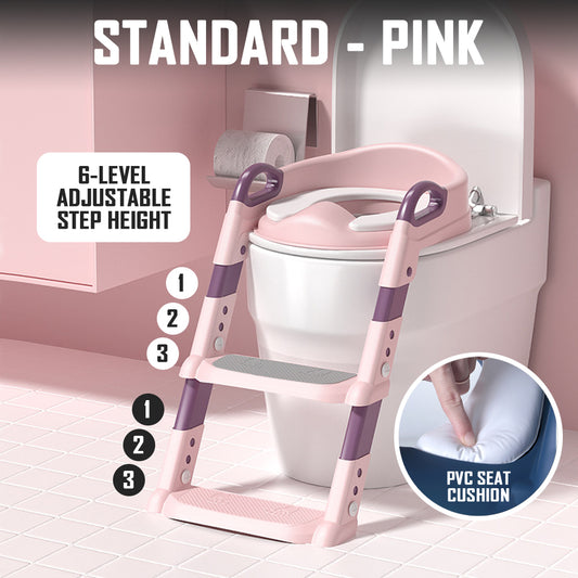 Standard Pink Toddler Potty Training Seat with Adjustable Ladder Non-Slip Step Kids Children Baby Toilet Bowl Seat Cover Stool