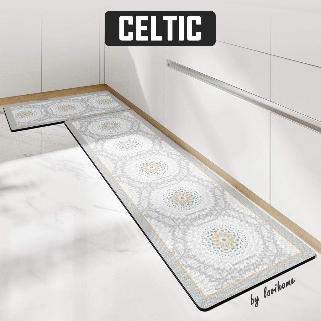 Kitchen PU Leather Celtic 45x150cm Non Slip Floor Mat Oil-proof Scratch Resistant