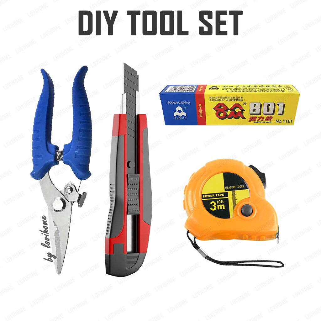 DIY Tools Set Stainless Steel Pen Knife Plier Mesh Scissors Wire Cutter Measuring Tape Super Glue Bundle
