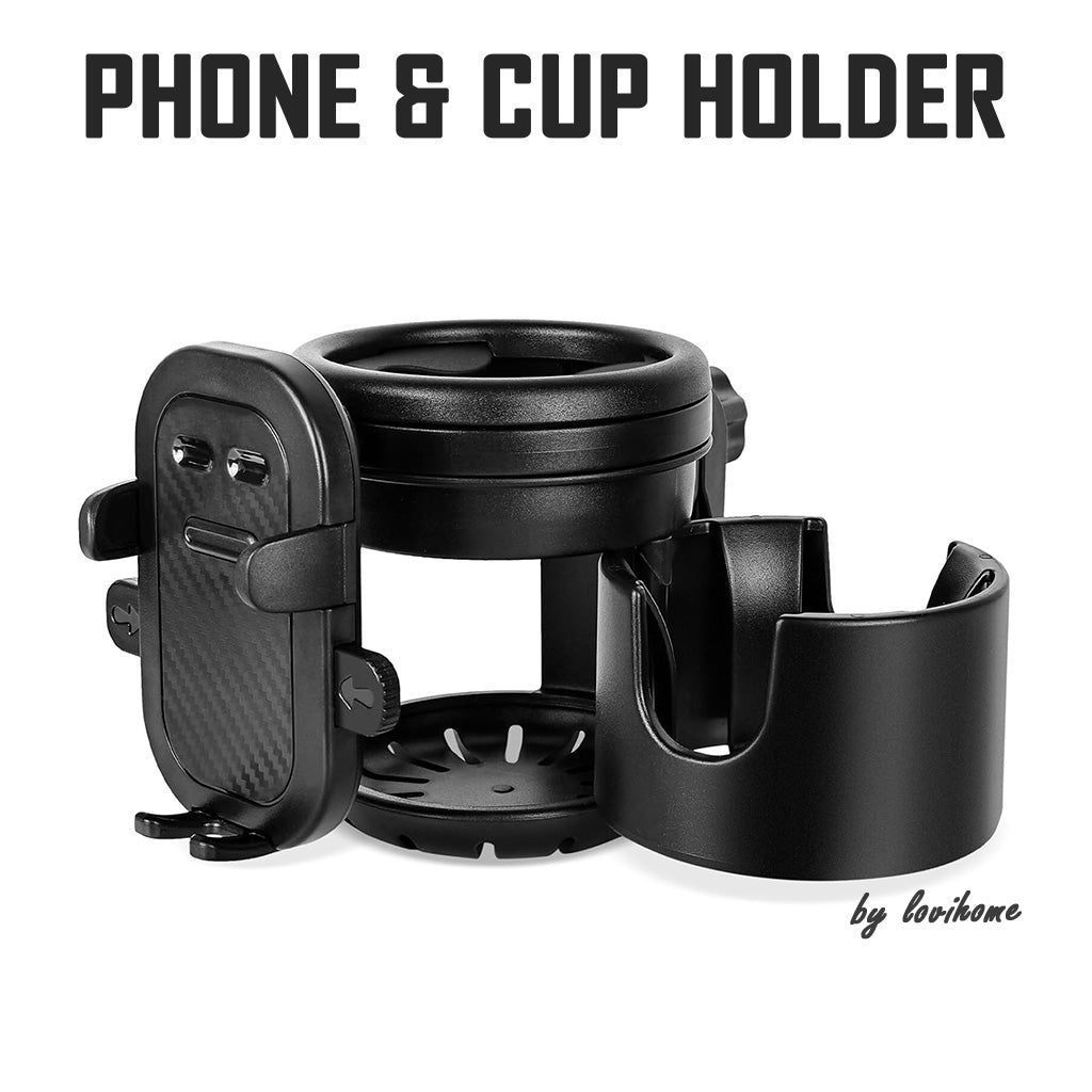 Baby Stroller Bottle and Phone Holder 3-in-1 Universal Pram Cup Holder