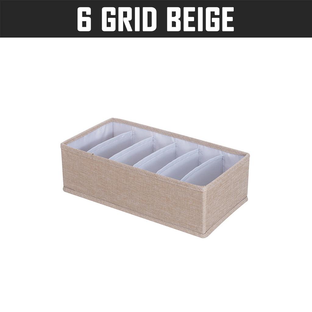 6 Grid Beige Clothes Organizer Wardrobe Storage Box Container Organiser Drawer Closet Underwear Socks