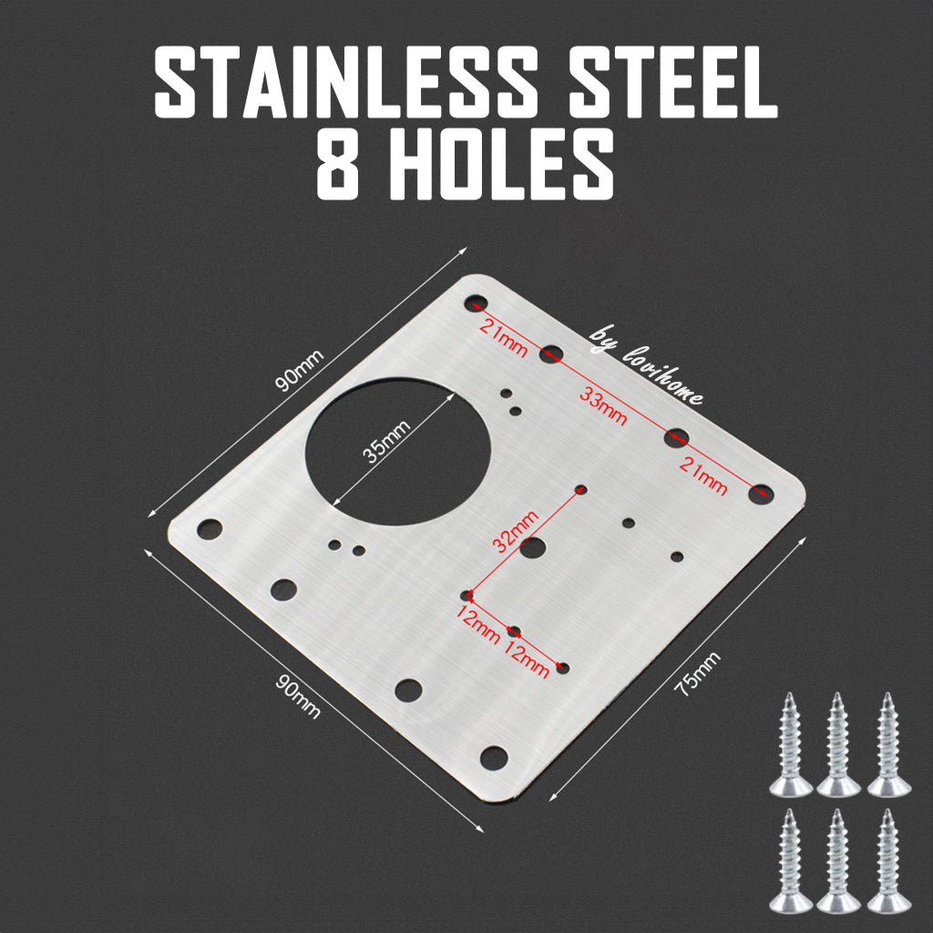 Stainless Steel Cabinet Door Hinge Repair Plate 8 Holes 2pcs