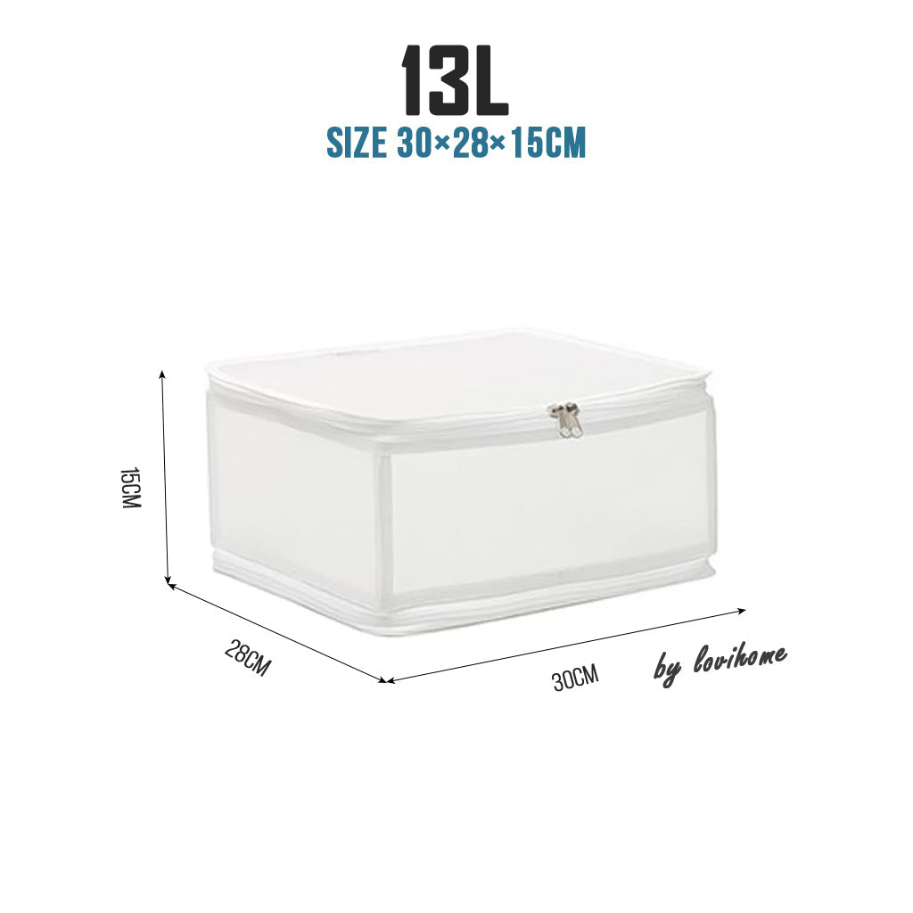 Transparent Wardrobe Organizer 13L (30x28x15cm) Clothes Storage Box Foldable Waterproof Closet Drawer Bedsheet Organiser