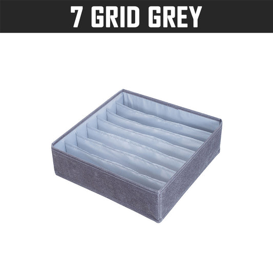 7 Grid Grey Clothes Organizer Wardrobe Storage Box Container Organiser Drawer Closet Underwear Socks