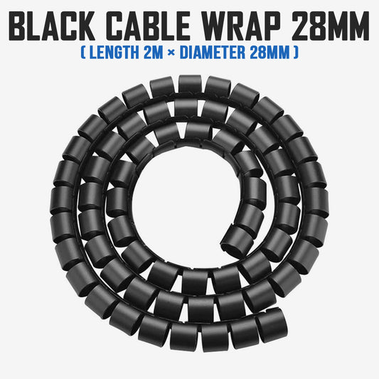 Cable Wrap Tube 28mm Black Cord Protector Management Installer Clip