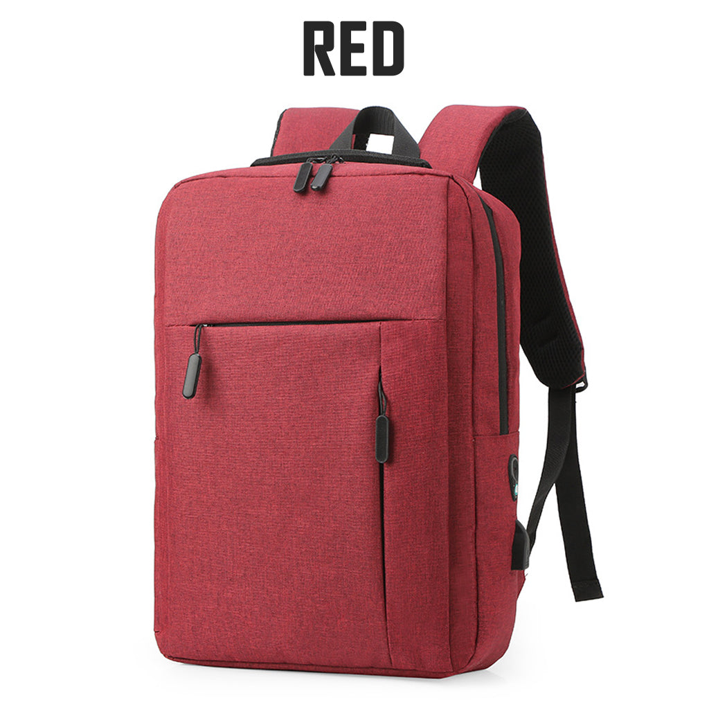 Laptop Backpack Red 15.6 Inch with USB Port Men Woman Business Work Travel Bags Canvas Shoulder Bag