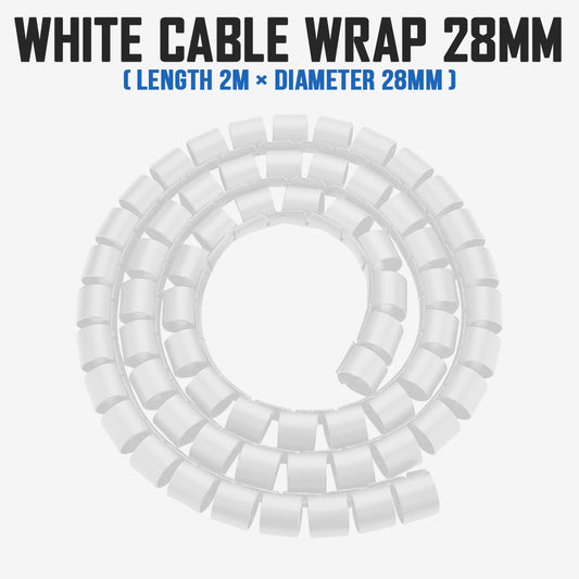 Cable Wrap Tube 28mm White Cord Protector Management Installer Clip