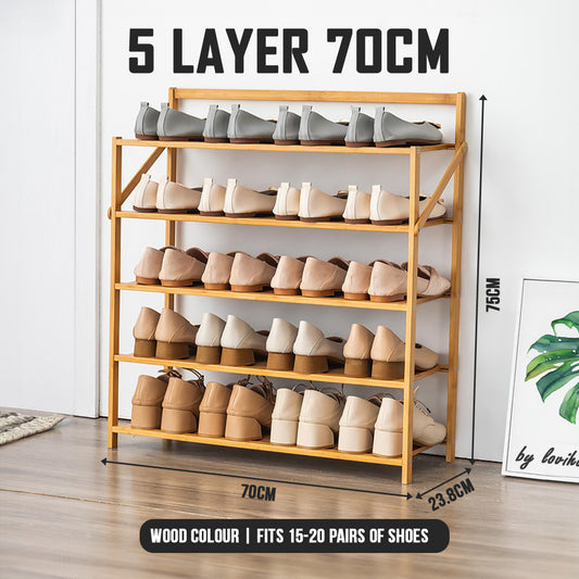 Installation Free Foldable Bamboo Shoe Rack 5 Layer 70cm Storage Eco-Friendly Shelf Organizer Outdoor BTO Organiser