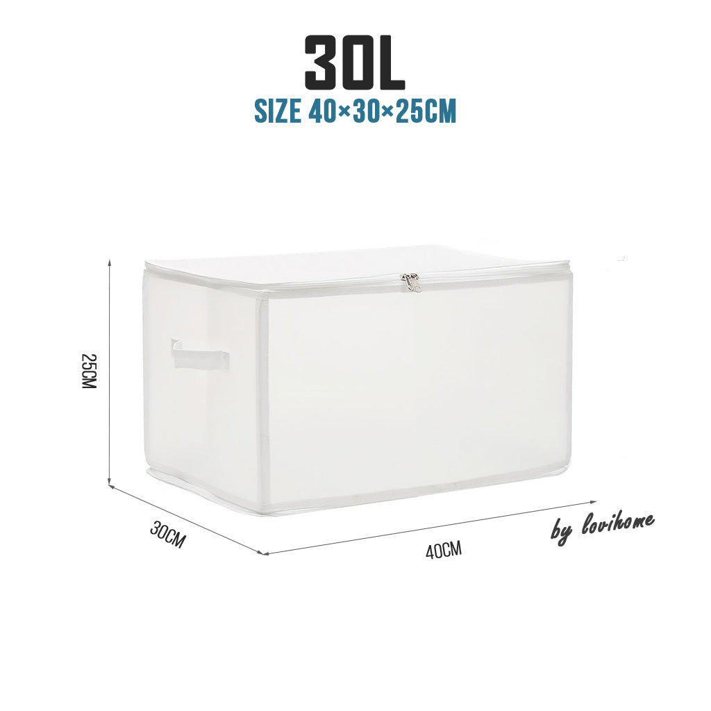 Transparent Wardrobe Organizer 30L (40x30x25cm) Clothes Storage Box Foldable Waterproof Closet Drawer Bedsheet Organiser