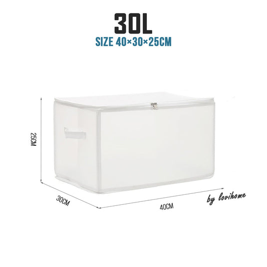 Transparent Wardrobe Organizer 30L (40x30x25cm) Clothes Storage Box Foldable Waterproof Closet Drawer Bedsheet Organiser