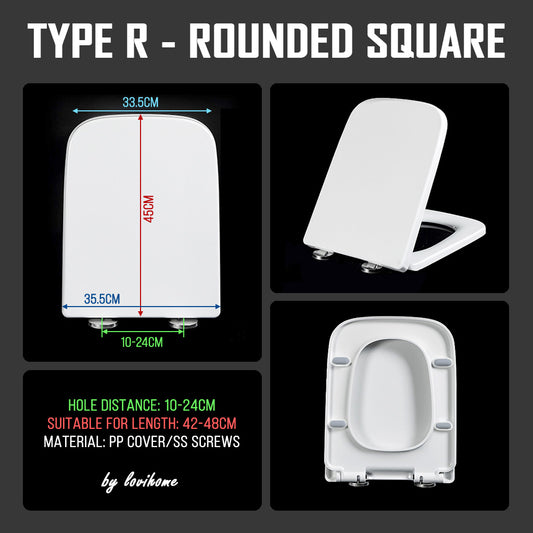 Anti-Slam Soft Closing Rounded Square Shape Toilet Bowl Quick Release Toilet Seat Cover