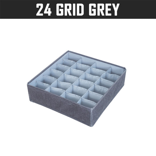 24 Grid Grey Clothes Organizer Wardrobe Storage Box Container Organiser Drawer Closet Underwear Socks