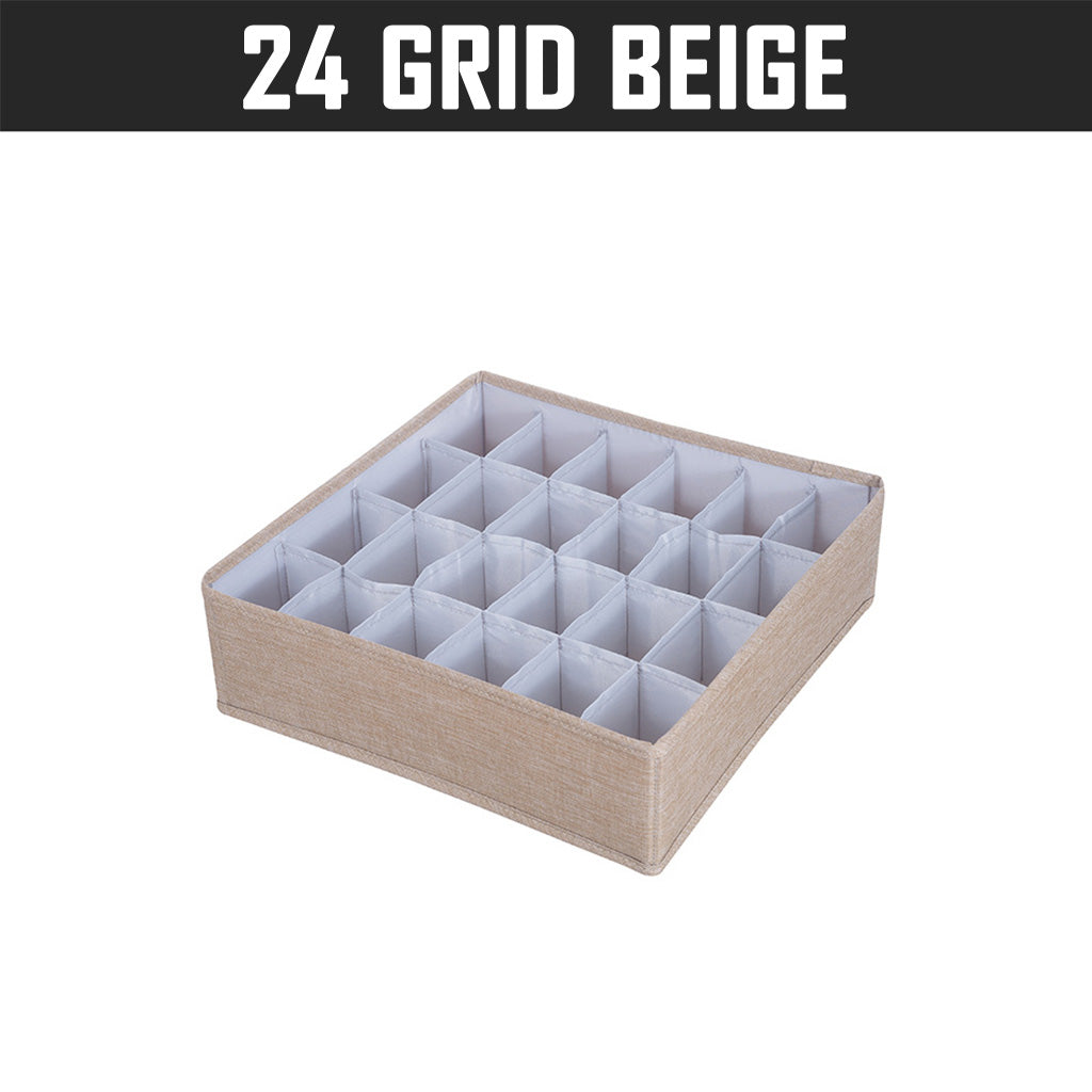 24 Grid Beige Clothes Organizer Wardrobe Storage Box Container Organiser Drawer Closet Underwear Socks