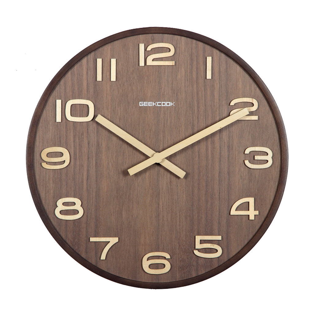 Geekcook Walnut Clock Silent Quartz 30cm Wood Big Wall For Living Room Minimalist Modern Nordic Home Decor