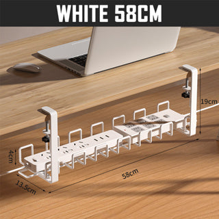 Under Desk Cable Organizer White 58cm Home Office Table Organiser Wire Plug Cord Management Rack Storage Holder Tray