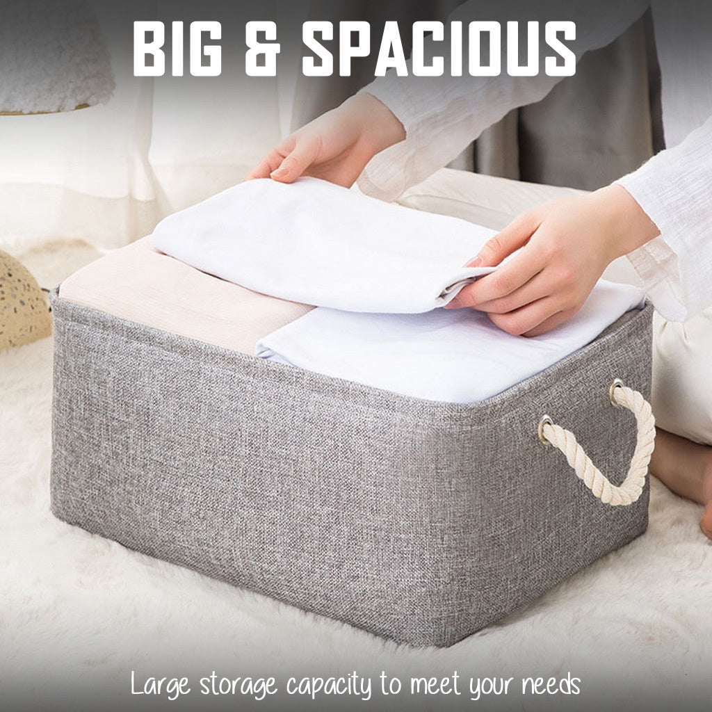 SG Foldable Linen Storage Bag Large Grey - Non Woven Organiser Basket Toys Laundry Wardrobe Organizer Box