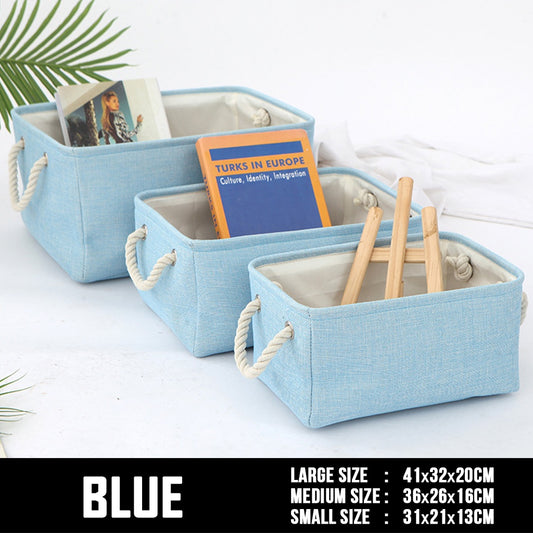 SG Foldable Linen Storage Bag Large Blue - Non Woven Organiser Basket Toys Laundry Wardrobe Organizer Box