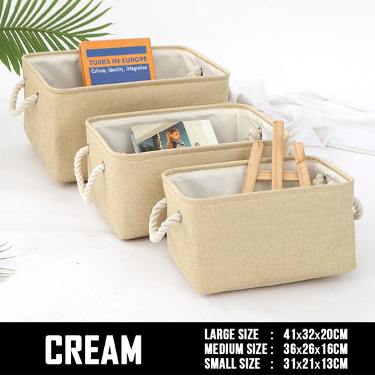 SG Foldable Linen Storage Bag Large Cream - Non Woven Organiser Basket Toys Laundry Wardrobe Organizer Box