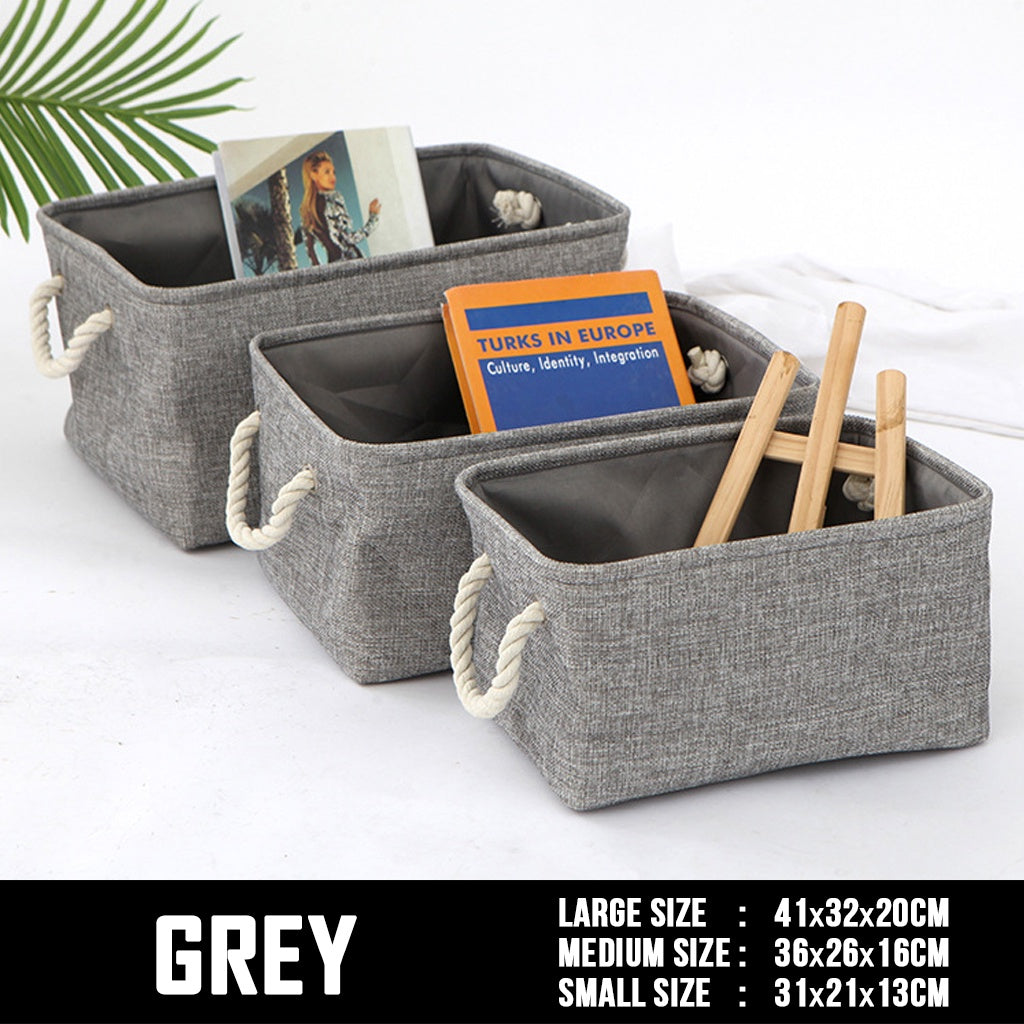 SG Foldable Linen Storage Bag Large Grey - Non Woven Organiser Basket Toys Laundry Wardrobe Organizer Box