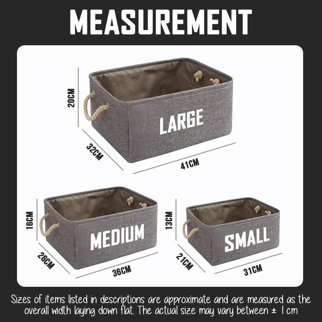 SG Foldable Linen Storage Bag Large Grey - Non Woven Organiser Basket Toys Laundry Wardrobe Organizer Box