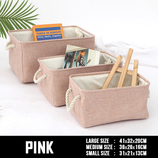SG Foldable Linen Storage Bag Large Pink - Non Woven Organiser Basket Toys Laundry Wardrobe Organizer Box