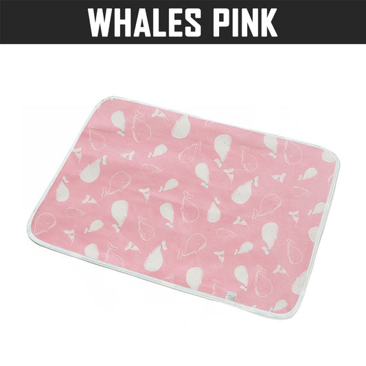 WATERPROOF DIAPER CHANGING MAT 100x150CM WHALES PINK